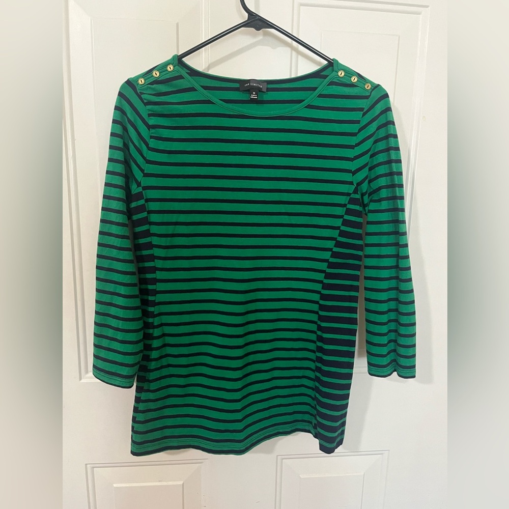 LIKE NEW The Limited Striped 3/4 Sleeve Top - Green/Navy - Sz Medium